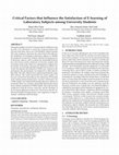 Research paper thumbnail of Critical Factors that Influence the Satisfaction of E-learning of Laboratory Subjects among University Students