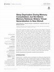 Research paper thumbnail of Sleep Deprivation During Memory Consolidation, but Not Before Memory Retrieval, Widens Threat Generalization to New Stimuli