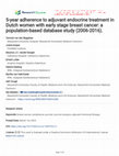 Research paper thumbnail of 5-year adherence to adjuvant endocrine treatment in Dutch women with early stage breast cancer: a population-based database study (2006-2016)