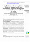 Research paper thumbnail of Implication of theory of planned behavior and marketing mix variables in assessing the mindset of consumers for solar products in India