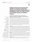 Research paper thumbnail of Pediatric Surgical Care During the COVID-19 Lockdown: What Has Changed and Future Perspectives for Restarting in Italy. The Point of View of the Italian Society of Pediatric Surgery