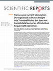 Research paper thumbnail of Transcranial Current Stimulation During Sleep Facilitates Insight into Temporal Rules, but does not Consolidate Memories of Individual Sequential Experiences