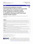 Research paper thumbnail of Decolonising qualitative research with respectful, reciprocal, and responsible research practice: a narrative review of the application of Yarning method in qualitative Aboriginal and Torres Strait Islander health research