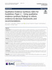 Research paper thumbnail of Qualitative Evidence Synthesis (QES) for Guidelines: Paper 2 – Using qualitative evidence synthesis findings to inform evidence-to-decision frameworks and recommendations