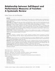 Research paper thumbnail of Relationship between Self-Report and Performance Measures of Function: A Systematic Review