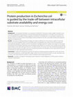 Research paper thumbnail of Protein production in Escherichia coli is guided by the trade-off between intracellular substrate availability and energy cost