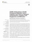 Research paper thumbnail of COVID-19 Disruptions in Health Professional Education: Use of Cognitive Load Theory on Students' Comprehension, Cognitive Load, Engagement, and Motivation