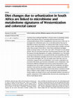 Research paper thumbnail of Diet changes due to urbanization in South Africa are linked to microbiome and metabolome signatures of Westernization and colorectal cancer