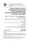 Research paper thumbnail of Effect of Different Levels of Poultry Manure on Growth and Yield of a Maranthus Plant (Amaranthus hybridus) in Obio Akpa, Akwa Ibom State, Nigeria