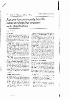 Research paper thumbnail of Campbell, F. (1984). Access to Community Health Care Services for Women with Disabilities. Australian Disability Review: (1) 30-33. 