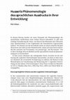 Research paper thumbnail of Husserls Phänomenologie des sprachlichen Ausdrucks in ihrer Entwicklung