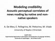 Research paper thumbnail of De Meo Anna, Pellegrino Elisa, Pettorino Massimo, Vitale Marilisa “Modeling credibility. Acoustic perceptual correlates of news reading by native and non-native speakers”