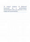 Research paper thumbnail of “A critical analysis of Balanced Scorecard as a performance measurement tool: an overview of its usage and sustainability”