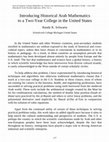 Research paper thumbnail of Introducing Historical Arab Mathematics to a Two-Year College in the United States