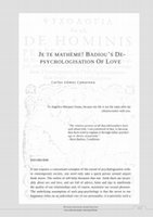 Research paper thumbnail of JE TE MATHÈME! BADIOU 'S DE-PSYCHOLOGISATION OF LOVE