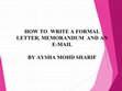 Research paper thumbnail of Important definitions and ways to write a formal letter, email and memorandum