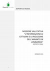 Research paper thumbnail of MISSIONE VALUTATIVA “L’INFORMAZIONE AI CITTADINI E LA RIDUZIONE DELL’AMIANTO IN LOMBARDIA”