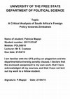 Research paper thumbnail of A Critical Analysis of South Africa’s Foreign Policy towards Zimbabwe