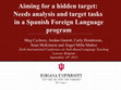 Research paper thumbnail of Aiming for a hidden target: Needs analysis and target tasks in a Spanish Foreign Language program