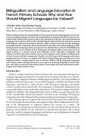 Research paper thumbnail of Bilingualism and Language Education In French Primary Schools: Why and How Should Migrant Languages Be Valued?