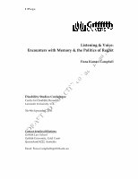 Research paper thumbnail of Listening & Voice: Encounters with Memory and the Politics of Regret, Disability Studies Conference, Lancaster University, UK. 7th September, 2010.