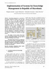 Research paper thumbnail of Implementation of Systems for Knowledge Management in Republic of Macedonia