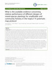 Research paper thumbnail of What is the available evidence concerning relative performance of different designs of mixed-species plantings for smallholder and community forestry in the tropics? A systematic map protocol