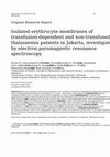 Research paper thumbnail of Isolated erythrocyte membranes of transfusion-dependent and non-transfused thalassemia patients in Jakarta, investigated by electron paramagnetic resonance spectroscopy