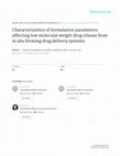 Research paper thumbnail of Characterization of formulation parameters affecting low molecular weight drug release from in situ forming drug delivery systems