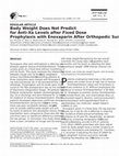 Research paper thumbnail of Body Weight Does Not Predict for Anti-Xa Levels after Fixed Dose Prophylaxis with Enoxaparin After Orthopedic Surgery