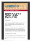 Research paper thumbnail of Reclaiming the Value of the Humanities