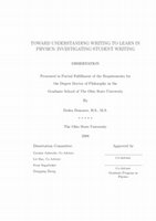 Research paper thumbnail of TOWARD UNDERSTANDING WRITING TO LEARN IN PHYSICS: INVESTIGATING STUDENT WRITING