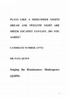 Research paper thumbnail of PLAYS LIKE A  MIDSUMMER NIGHTS  DREAM AND TWELFTH NIGHT ARE SHEER ESCAPIST FANTASY.