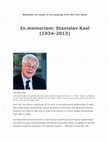 Research paper thumbnail of In Memoriam: Stanislav Kasl (1934-2013)