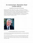 Research paper thumbnail of In Memoriam: Stanislav Kasl (1934-2013). REV.doc