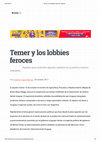 Research paper thumbnail of Temer y los lobbies feroces. Apuntes para entender algunos cambios en la política exterior brasileña”. En Semanario Brecha, Montevideo (20/10/2017).