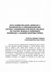 Research paper thumbnail of NOTA SOBRE RELIGIÓN, DERECHO Y SOCIEDAD EN LA ORGANIZACIÓN DEL ESTADO, COORDINADO POR ROCÍO VELASCO DE CASTRO, MANUELA FERNÁNDEZ RODRÍGUEZ Y LEANDRO MARTÍNEZ PEÑAS