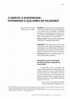 Research paper thumbnail of o DirEito à DivErSiDADE: PAtrimônio E quiLomBo DE PALmArES