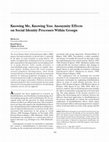 Research paper thumbnail of PERSONALITY AND SOCIAL PSYCHOLOGY BULLETIN Lea et al. / ANONYMITY AND SOCIAL IDENTITY PROCESSES Knowing Me, Knowing You: Anonymity Effects on Social Identity Processes Within Groups