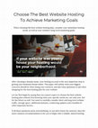 Research paper thumbnail of Choose The Best Website Hosting To Achieve Marketing Goals