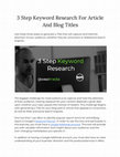 Research paper thumbnail of 3 Step Keyword Research For Article And Blog Titles