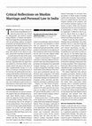 Research paper thumbnail of Critical Reflections on Muslim Marriage and Personal Law in India