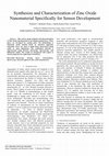 Research paper thumbnail of Synthesize and Characterization of Zinc Oxide Nanomaterial Specifically for Sensor Development