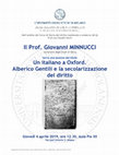 Research paper thumbnail of MILANO. 4 aprile 2019. G. Minnucci, "Un italiano a Oxford.  Alberico Gentili e la secolarizzazione del diritto". Lezione presso l'Università degli studi di Milano - Giovedì 4 aprile 2019, ore 12.30, Aula Pio XII Via Sant’Antonio 5, Milano