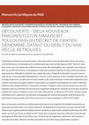 Research paper thumbnail of M.A. Bilotta, Découverte – Deux nouveaux fragments d’un manuscrit toulousain du Décret de Gratien démembré, datant du début du XIVe siècle, retrouvés, ans Cahier de recherche "Manuscrits Juridiques du Midi"