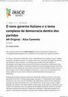 Research paper thumbnail of O novo governo Italiano e o tema complexo da democracia dentro dos partidos