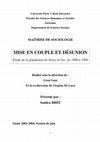 Research paper thumbnail of MISE EN COUPLE ET DÉSUNION. Étude de la population de Noisy-le-Sec, de 1880 à 1900