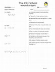 Research paper thumbnail of The City School Worksheet on Algebra