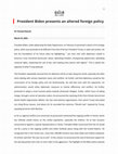 Research paper thumbnail of President Biden presents an altered foreign policy