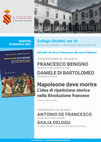 Research paper thumbnail of Presentazione del volume "Napoleone deve morire" di F. Benigno e D. Di Bartolomeo nell’aula virtuale del Collegio Ghislieri, martedì 25 maggio 2021 alle ore 18.